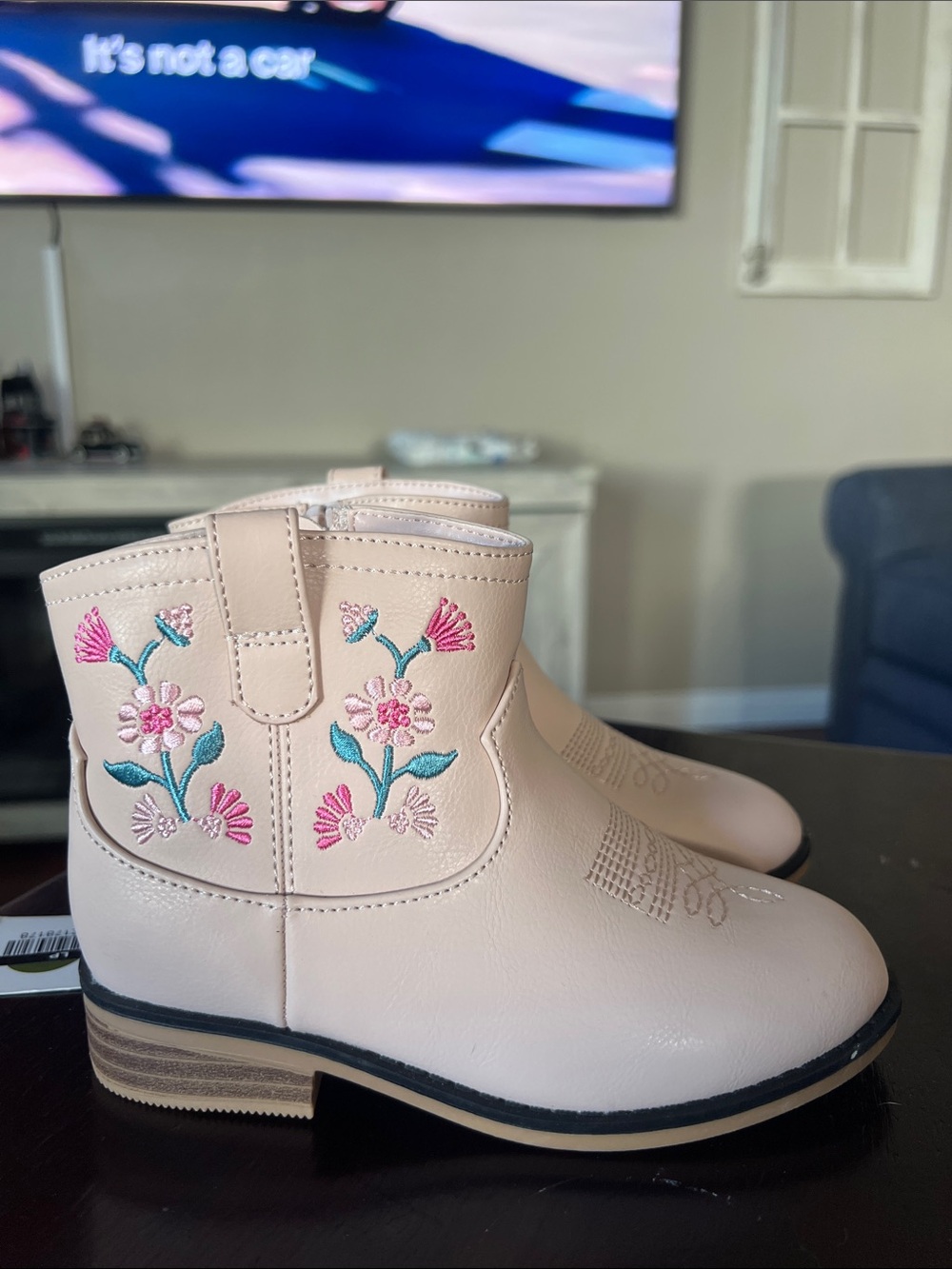 Kids Pink Floral Embroidered Western Boots